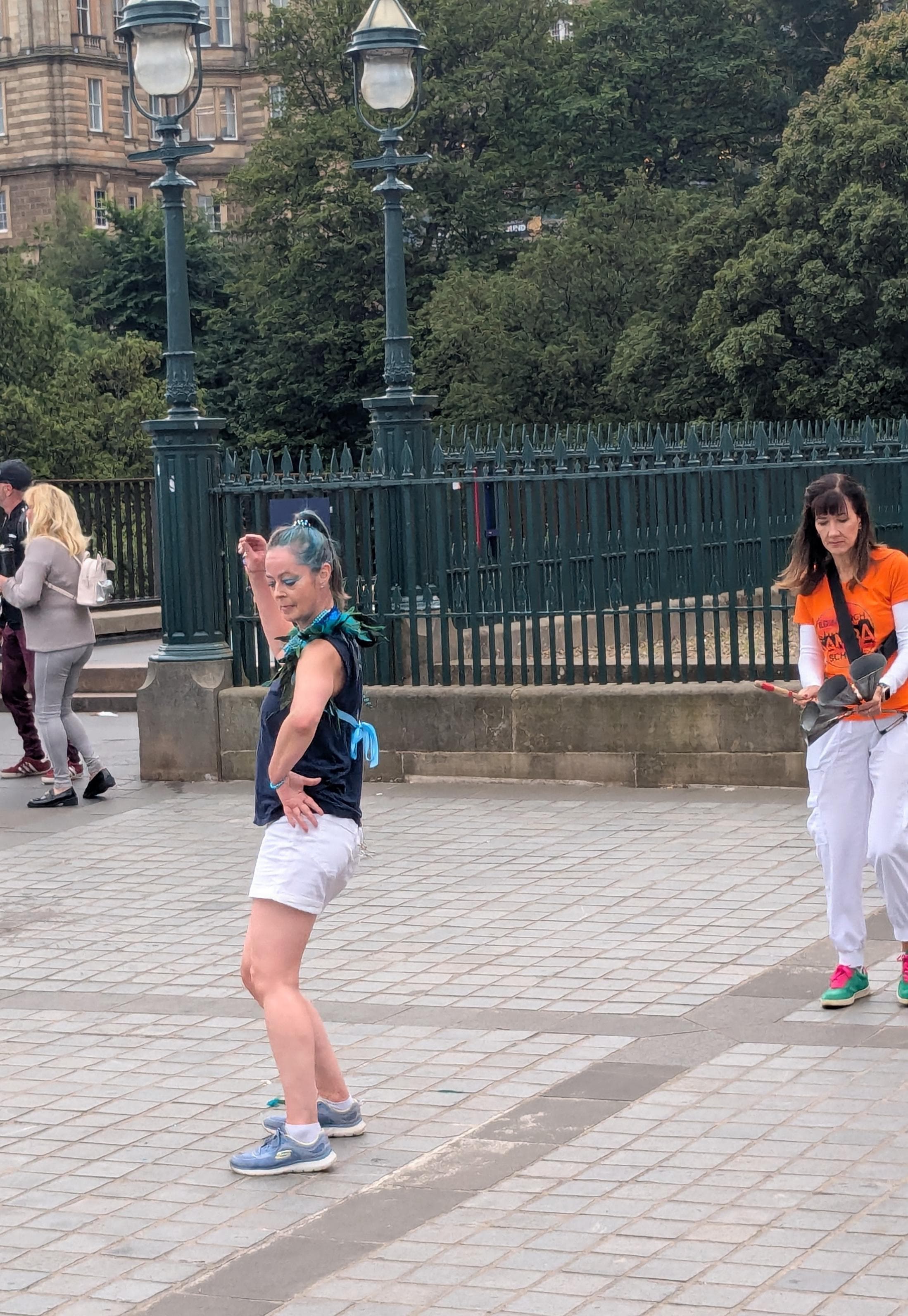 wearing these shorts while dancing with The Edinburgh Samba school on the Mound, Edinburgh